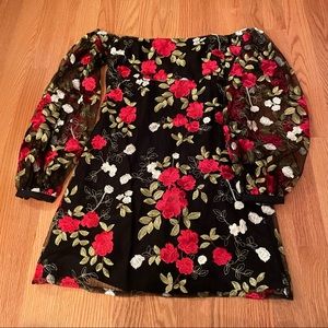 Lovers + Friends off-the-shoulder rose dress